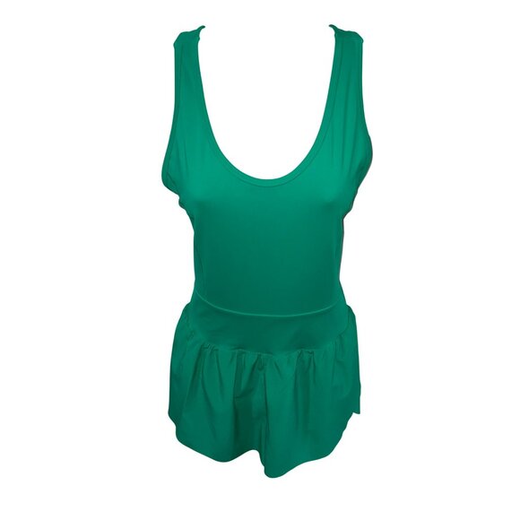 Athleta Runsie Green Athletic Skort Romper With Cross Back Design For Women - M - Picture 9 of 10